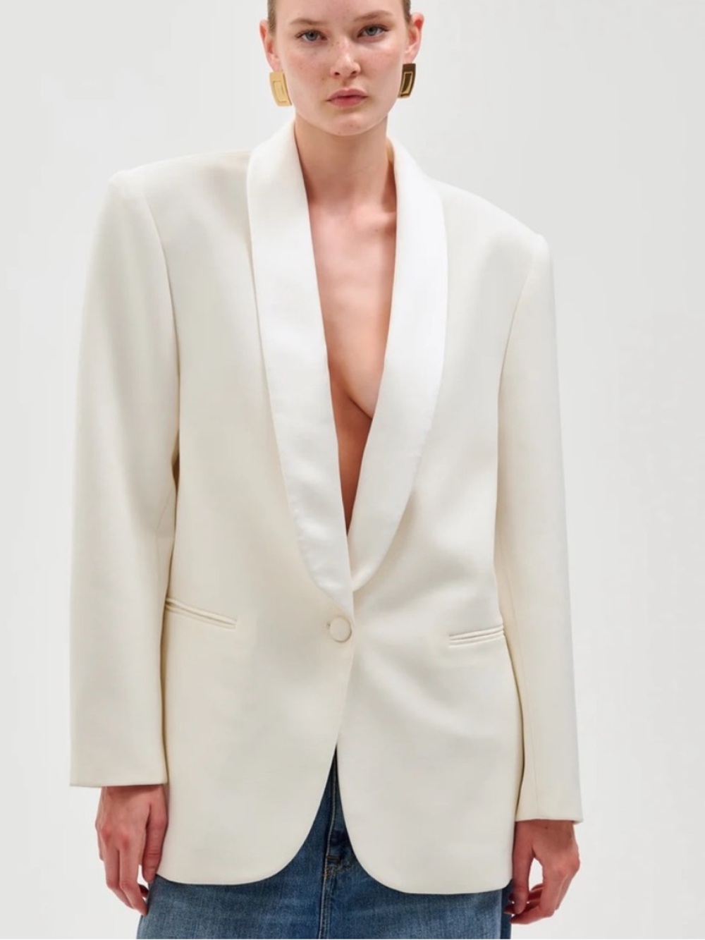 Ronny Kobo Collection Ivory Satin-Trim Blazer - Picture 1 of 5